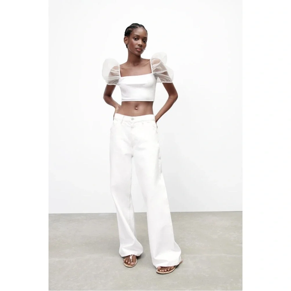 Zara Sheer Puff Sleeves Top with Organza Inserts - Picture 9 of 11